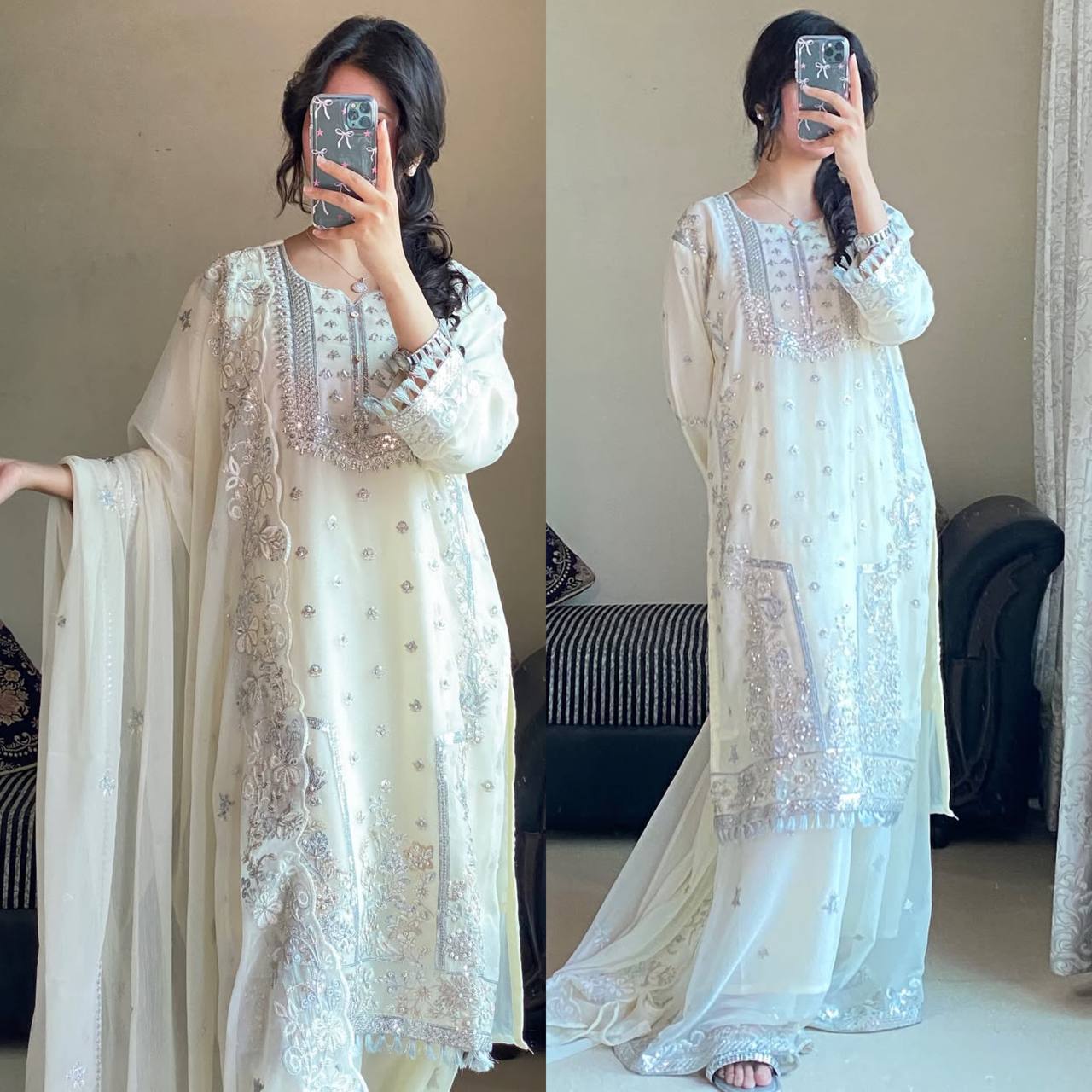 "Royal White Embroidered Suit Set" By Vastra Wear